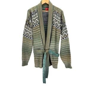 VTG Kings Road Sears Cardigan Mens L Green Cowichan Belted Sweater Western Boho